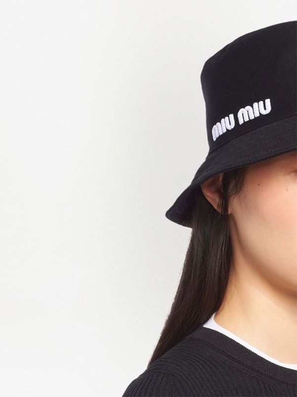 Miu Miu Logo Bucket Hat | Black | FARFETCH