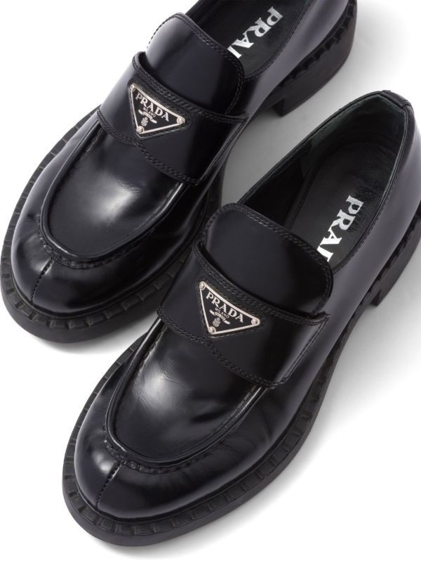 Prada Chocolate Brushed Leather Loafers | Black | FARFETCH CA