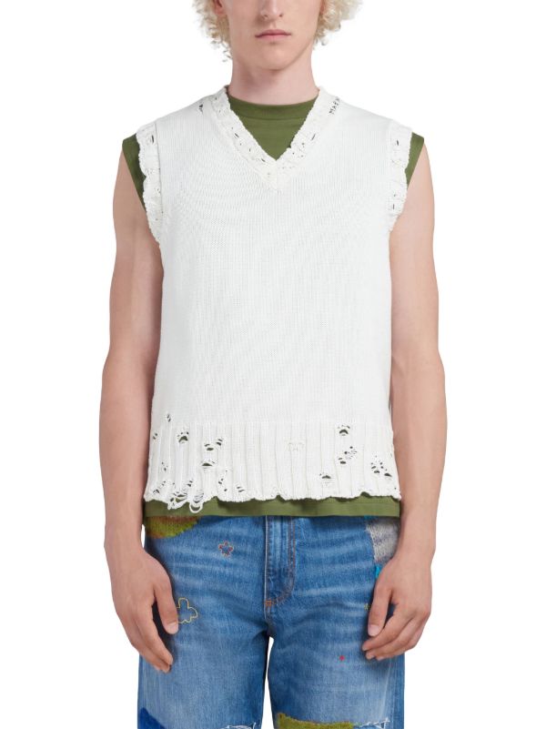 Marni ダメージ ニットベスト | ホワイト | FARFETCH JP