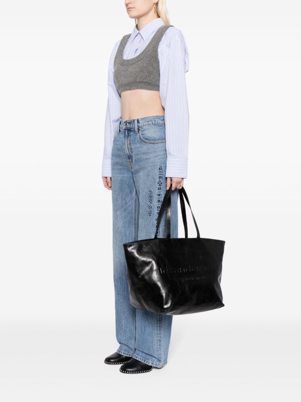 Alexander Wang Punch logo-embossed Leather Tote Bag | Black | FARFETCH