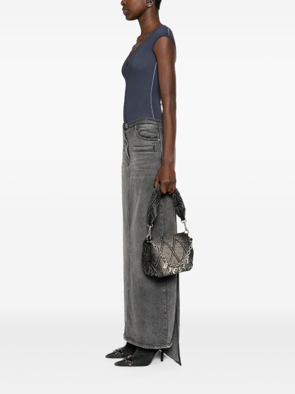 Diesel ロゴチャーム キルティング デニムバッグ S | ブラック