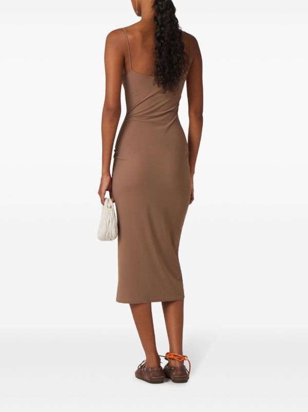 Miu Miu logo-print Jersey Midi Dress | Brown | FARFETCH