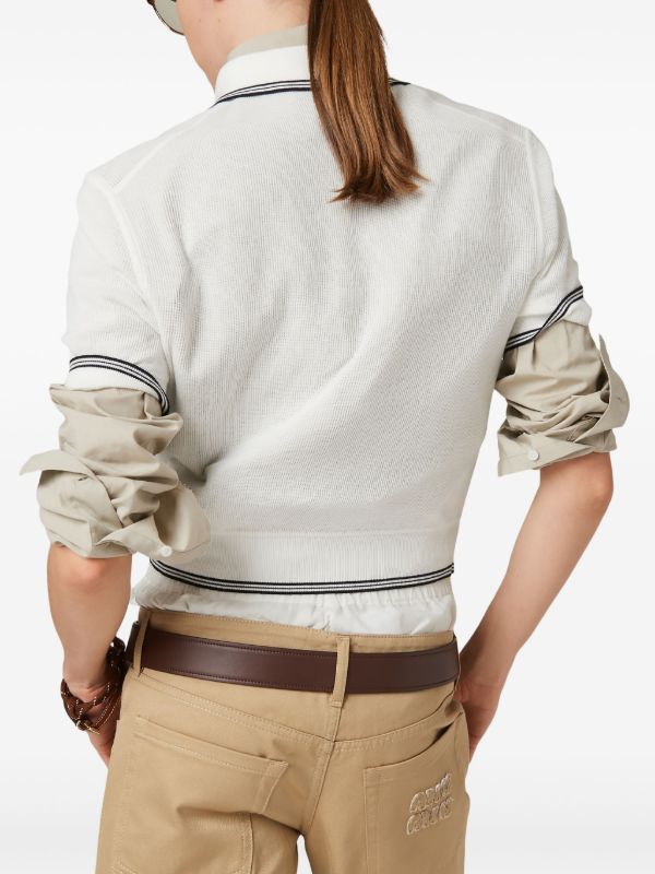 Miu Miu stripe-detail Polo Top | White | FARFETCH CA