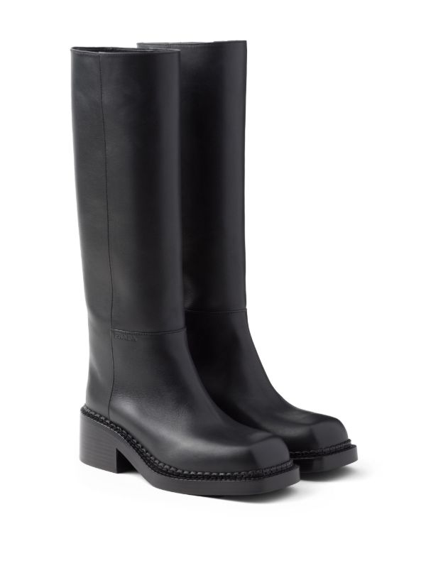 Prada knee-high 55mm Leather Boots | Black | FARFETCH