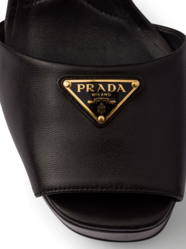 Prada 115mm Leather Platform Sandals | Black | FARFETCH