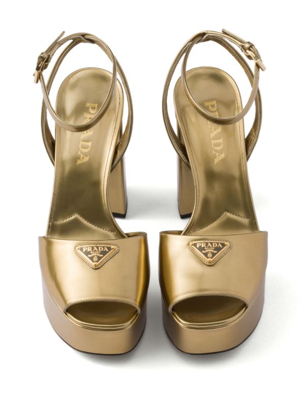 Prada Leather Platform Sandals | Gold | FARFETCH