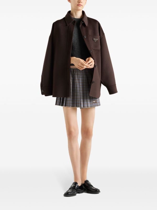 Prada enamel-logo Wool Jacket | Brown | FARFETCH