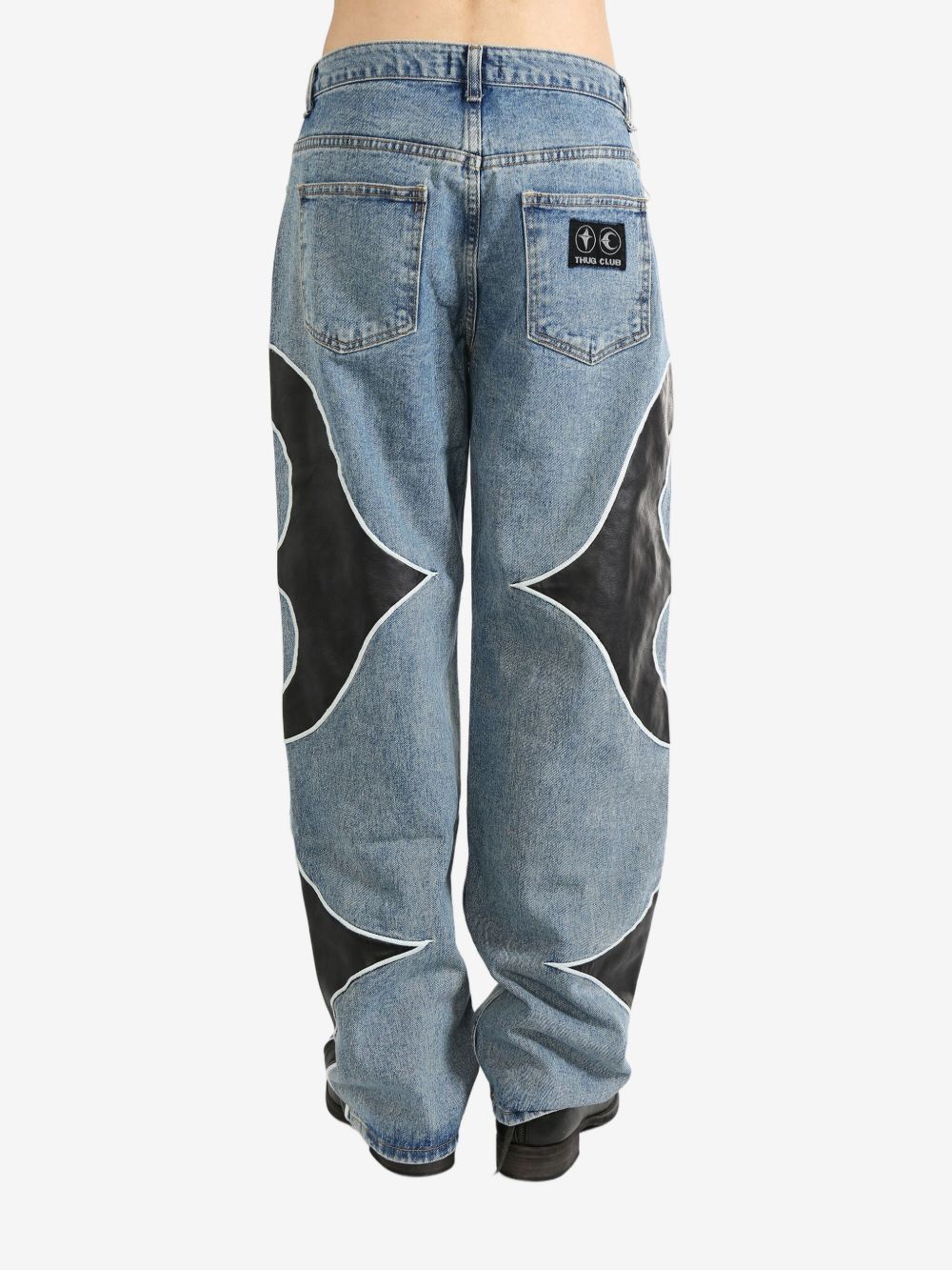 THUG CLUB Leather Panelled Jeans | Blue | FARFETCH