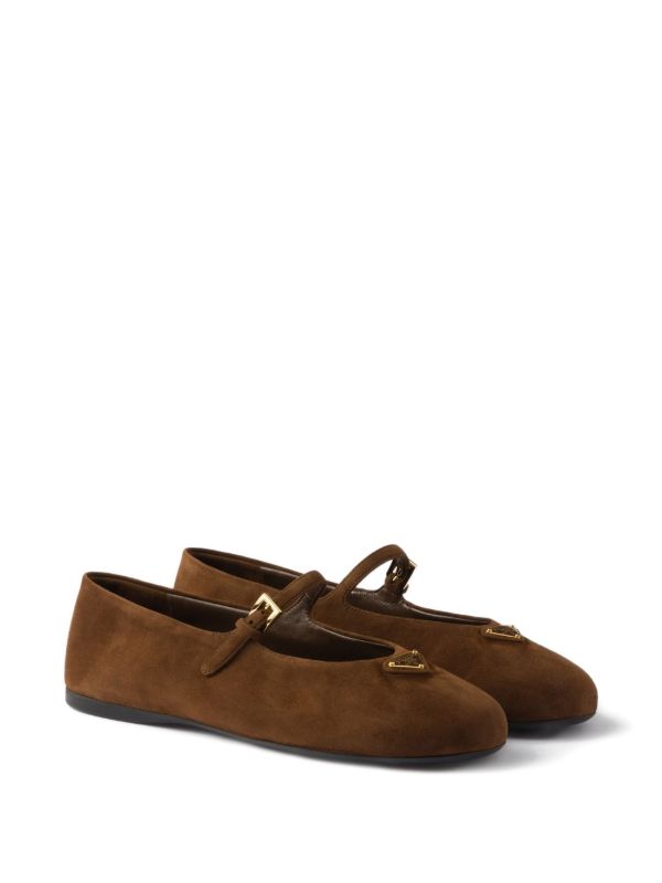Prada Suede Ballet Flats | Brown | FARFETCH