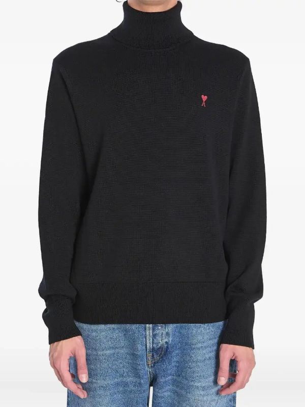 AMI Paris Ami De Coeur タートルネックセーター | ブラック | FARFETCH JP