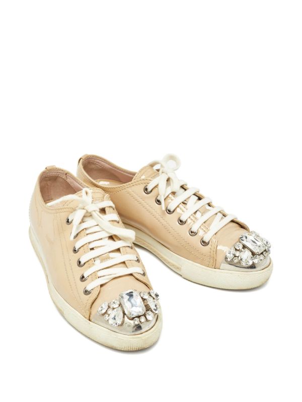 Miu Miu Pre-Owned patent-leather crystal-embellished Sneakers