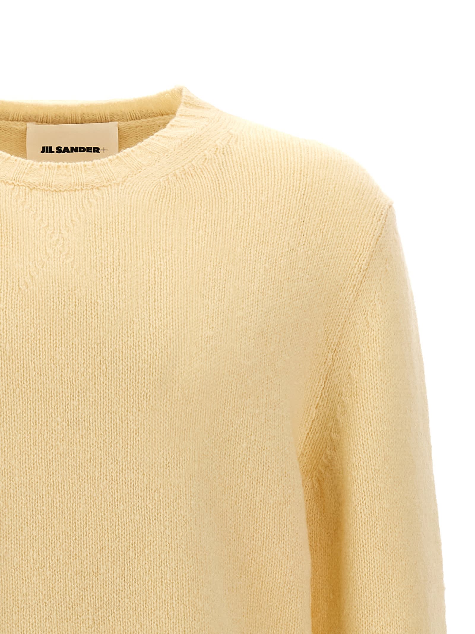 Jil Sander Crew Neck Wool Sweater With Side Slits In White | ModeSens