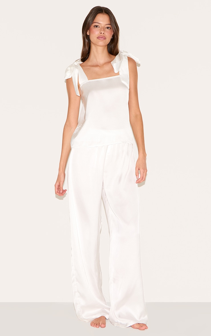 White Satin Ribbon Tie Cami Long Pj Set | Lingerie & Nightwear