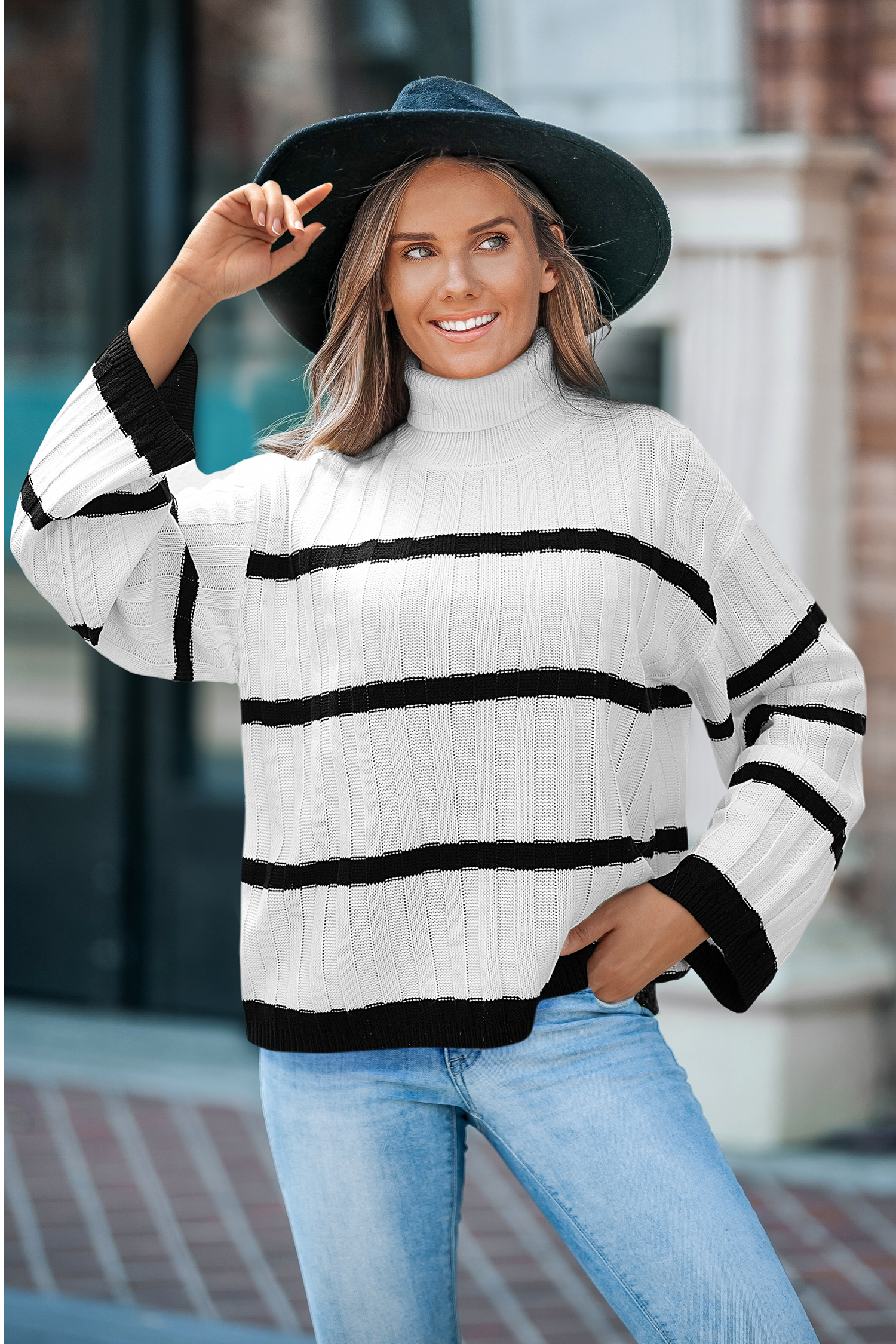 Black & White Stripe Long Sleeve Turtleneck | Cozy & Stylish | Cupshe