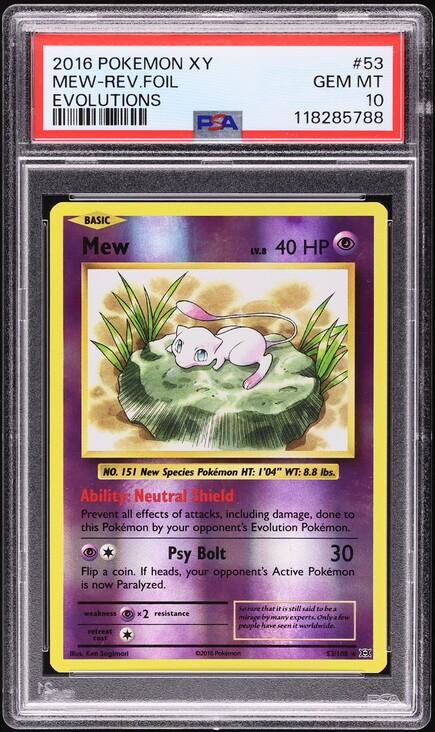 2016 Pokemon XY Evolutions Reverse Holo Mew #53 PSA 10 GEM MINT on