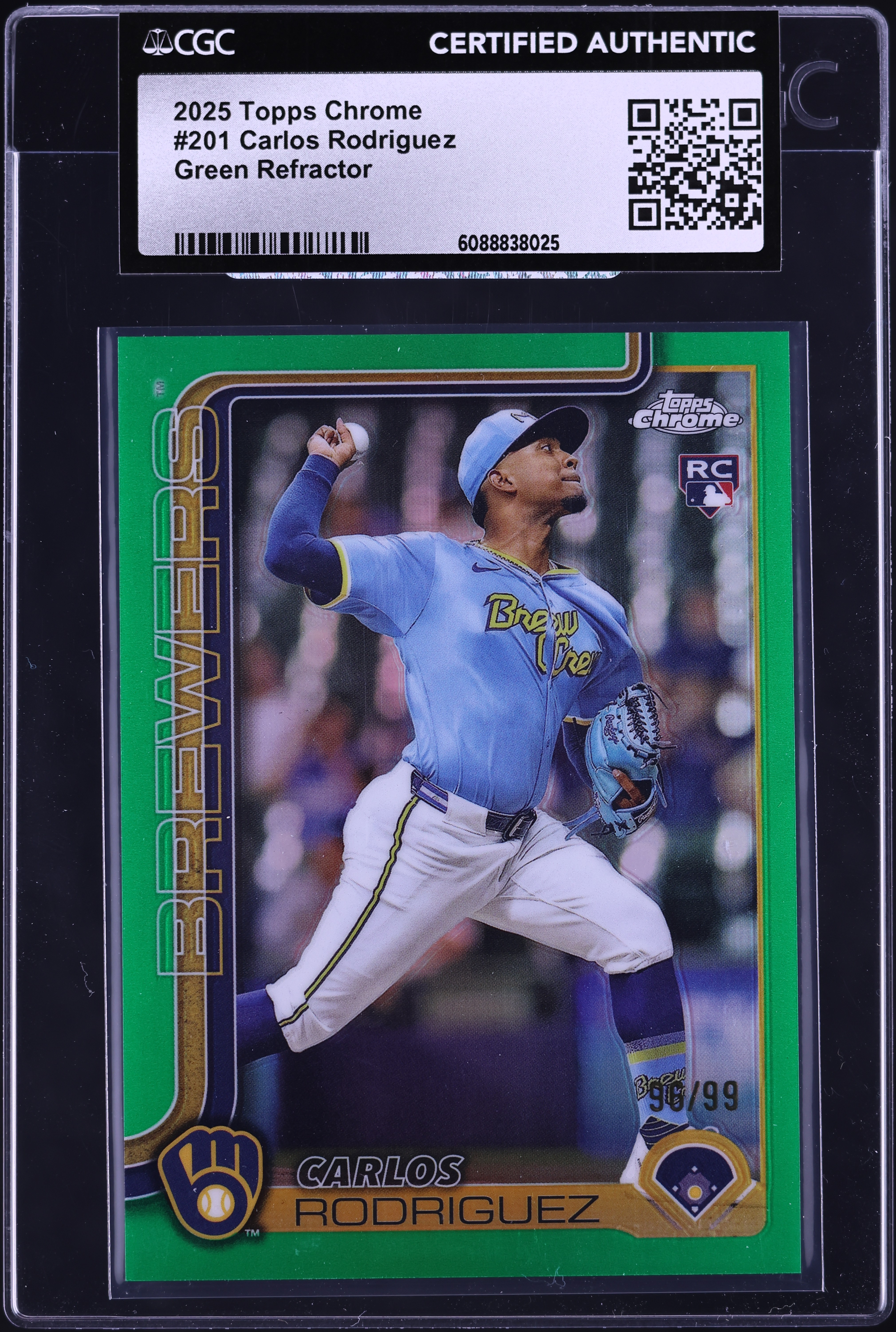 2025 Topps Chrome Green Refractor Carlos Rodriguez ROOKIE /99 #201