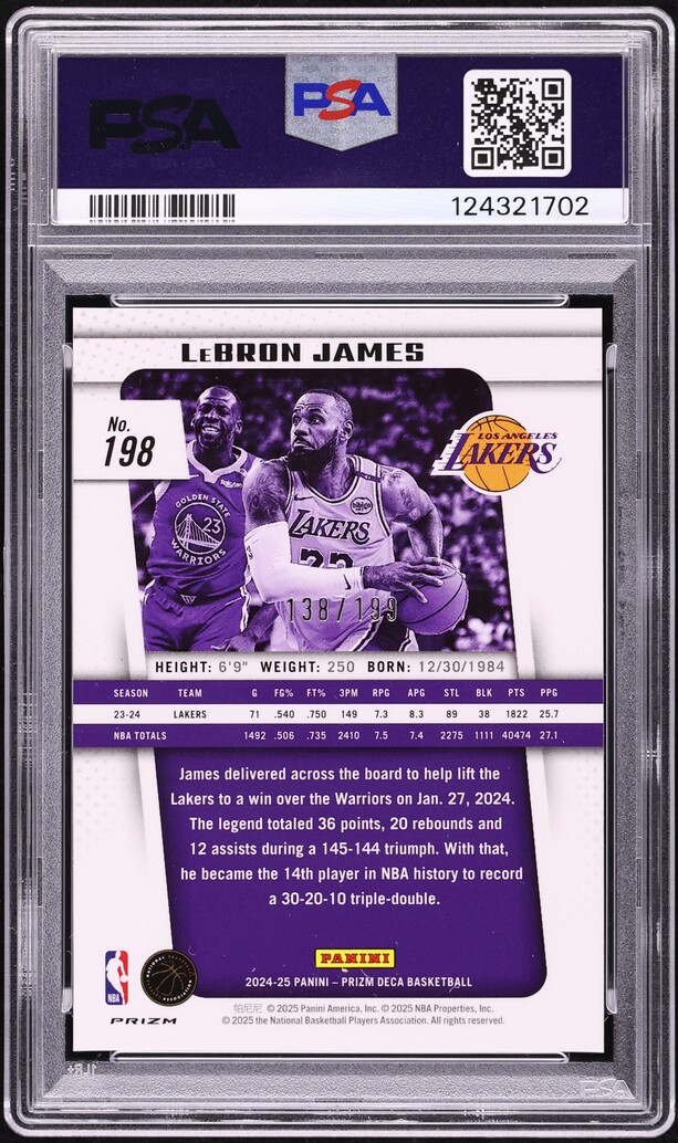2024 Panini Prizm Deca Red LeBron James /199 #198 PSA 10 GEM MINT
