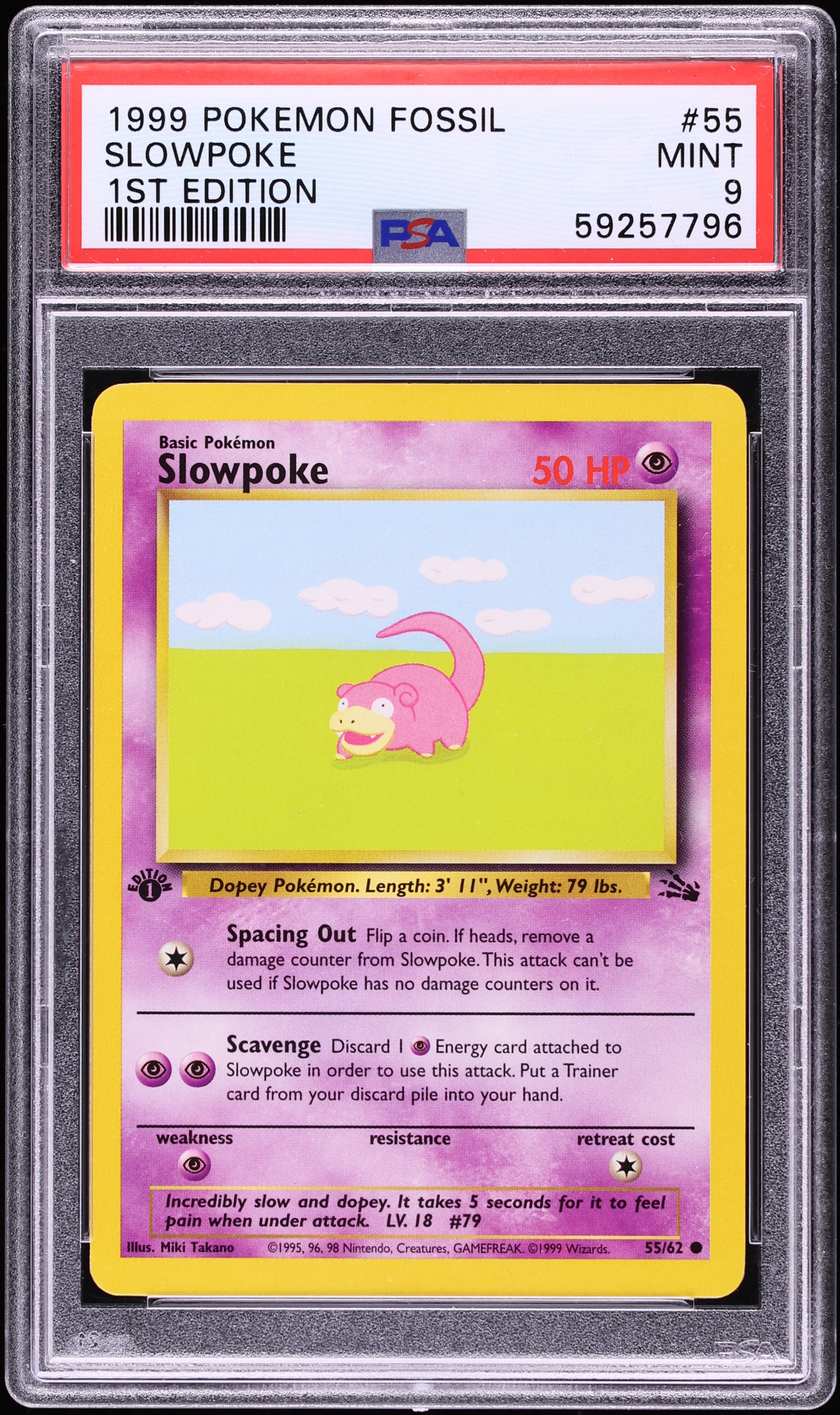 1999 Pokemon Fossil 1st Edition Slowpoke #55 PSA 9 MINT on