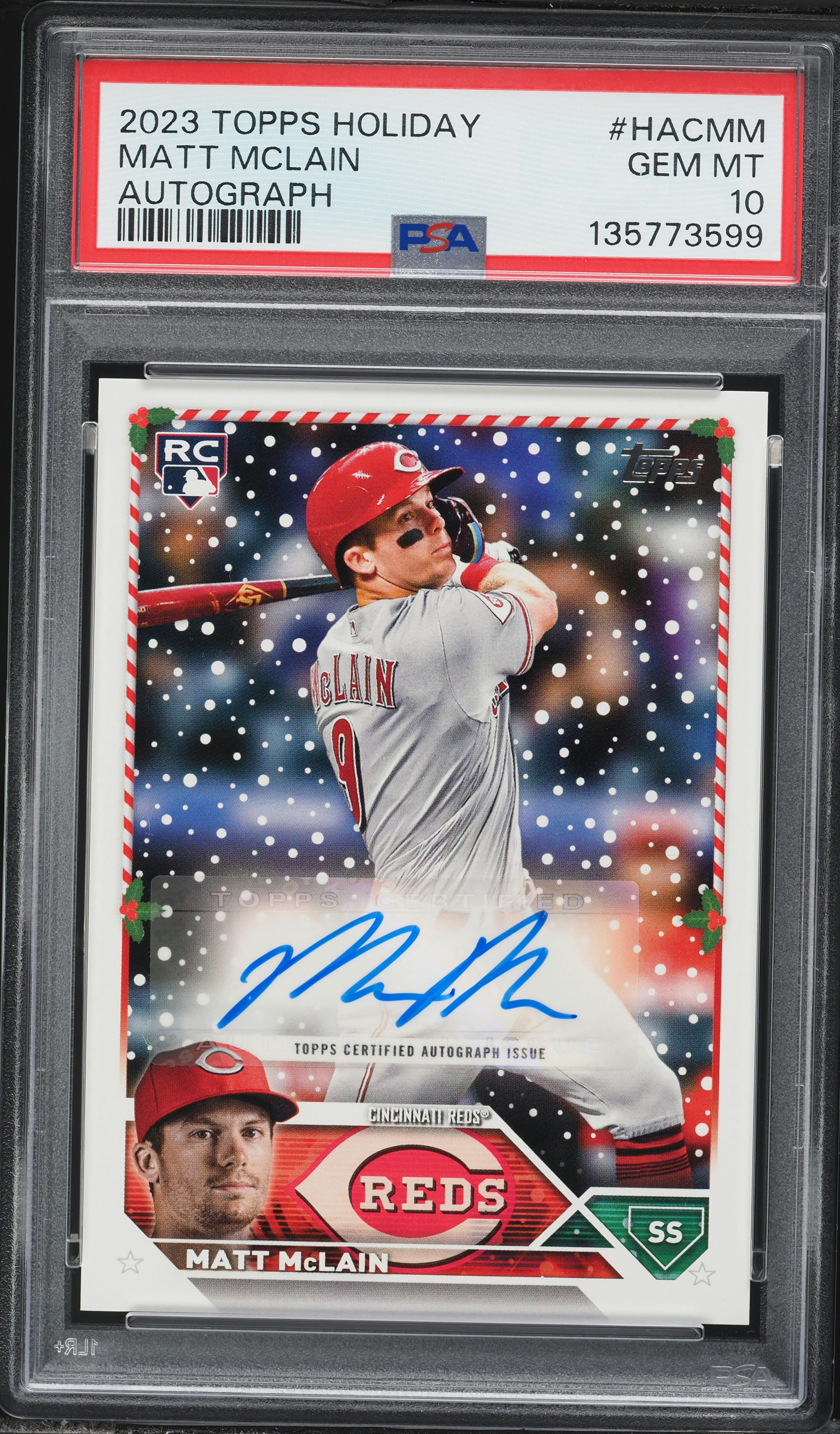 2023 Topps Holiday Matt McLain ROOKIE AUTO /300 #HAC-MM PSA 10 GEM