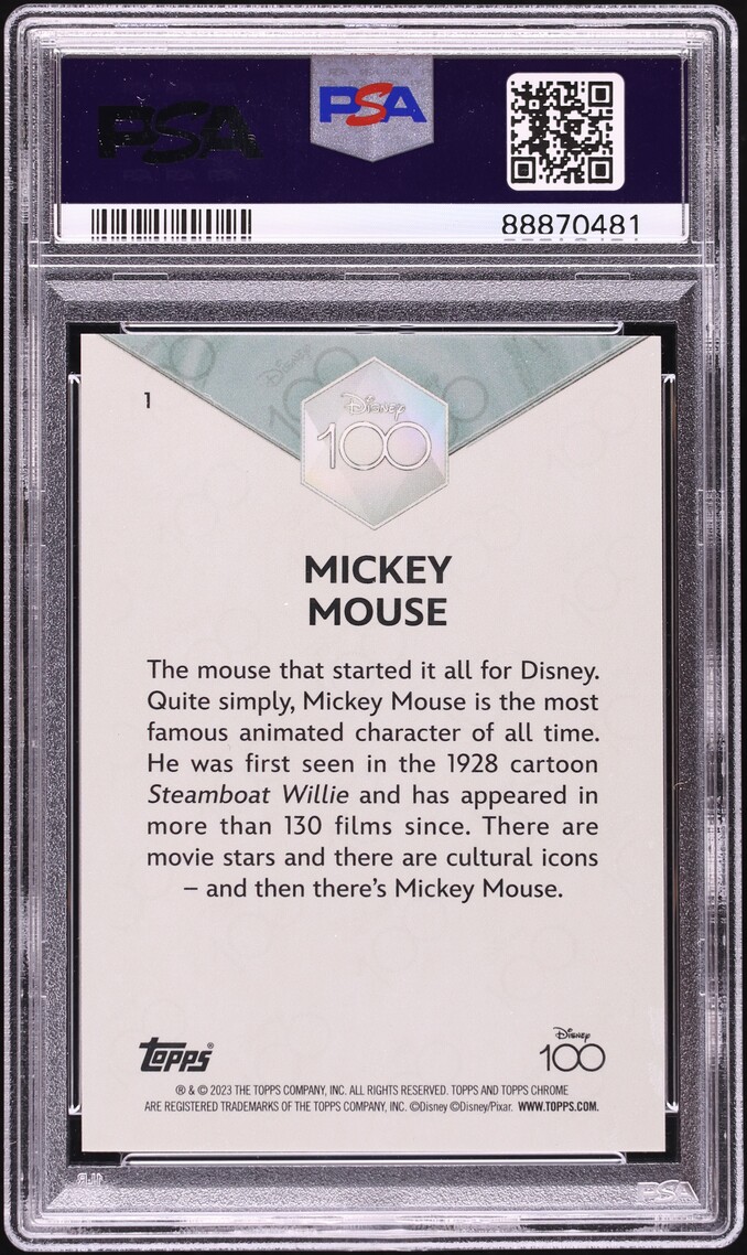 2023 Topps Chrome Disney 100 Blue Wave Mickey Mouse /23 #1 PSA 10