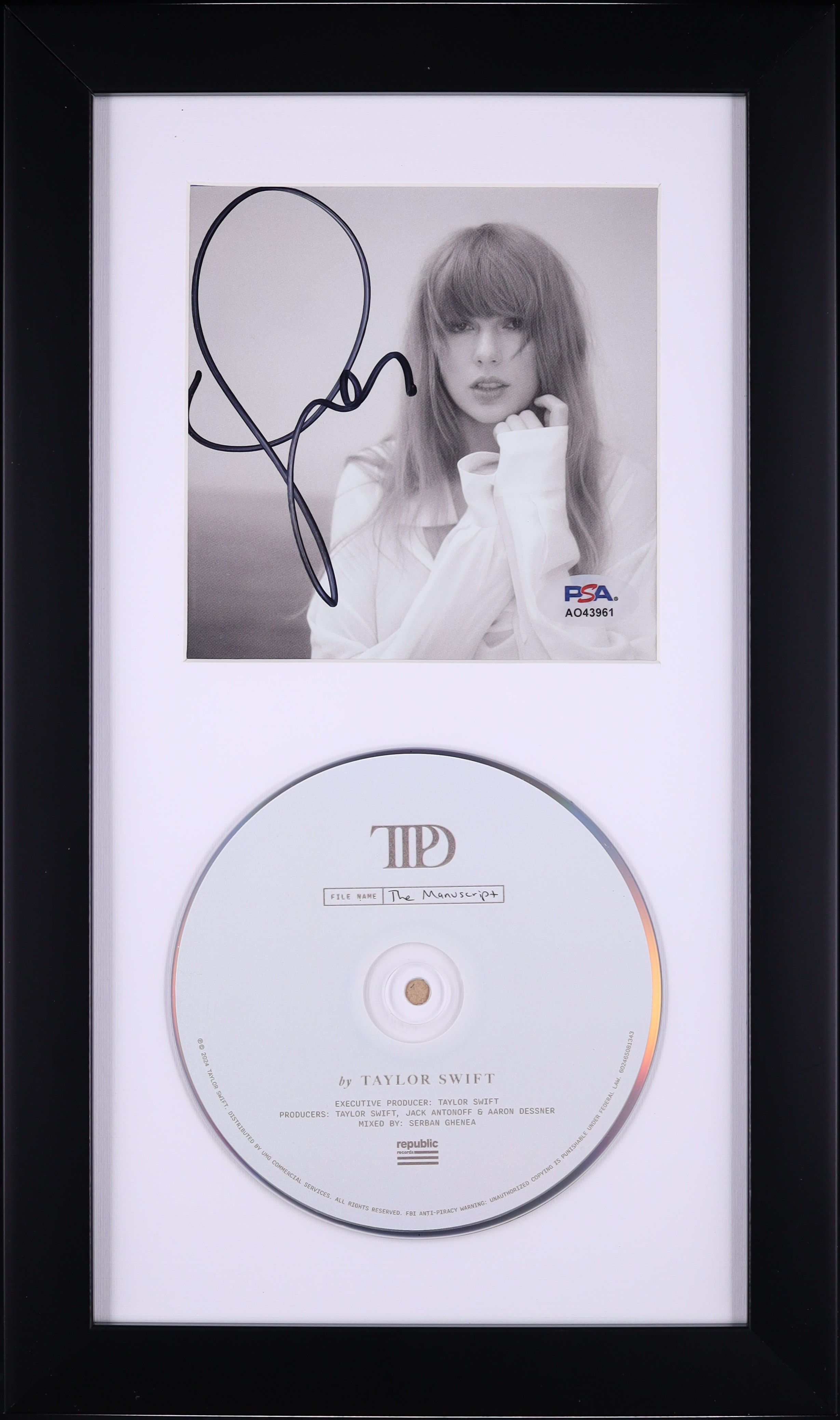 Signed Taylor Swift Framed TTPD The Manuscript CD Insert PSA AUTH