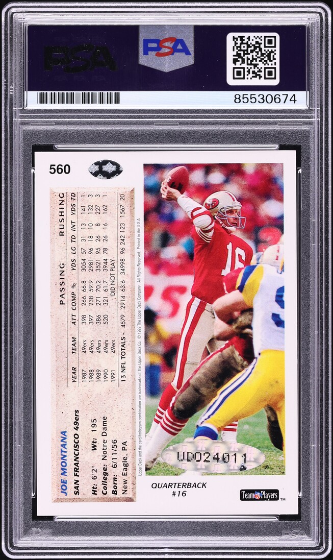 Joe Montana Signed Autographed Trading Card AUTO /1000 PSA/DNA