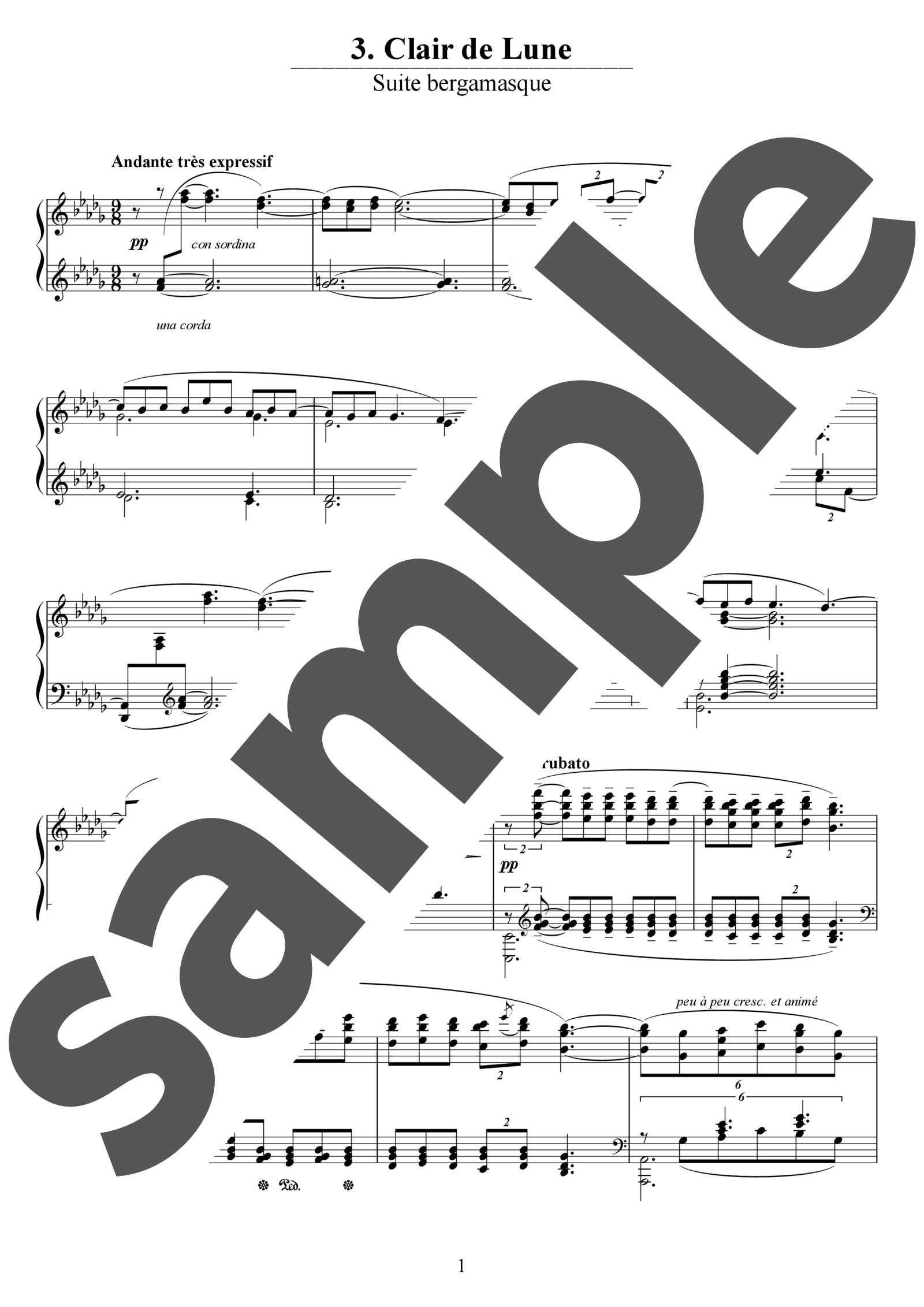 ピアノ楽譜】ベルガマスク組曲 第3曲「月の光」 / C.Debussy（ソロ