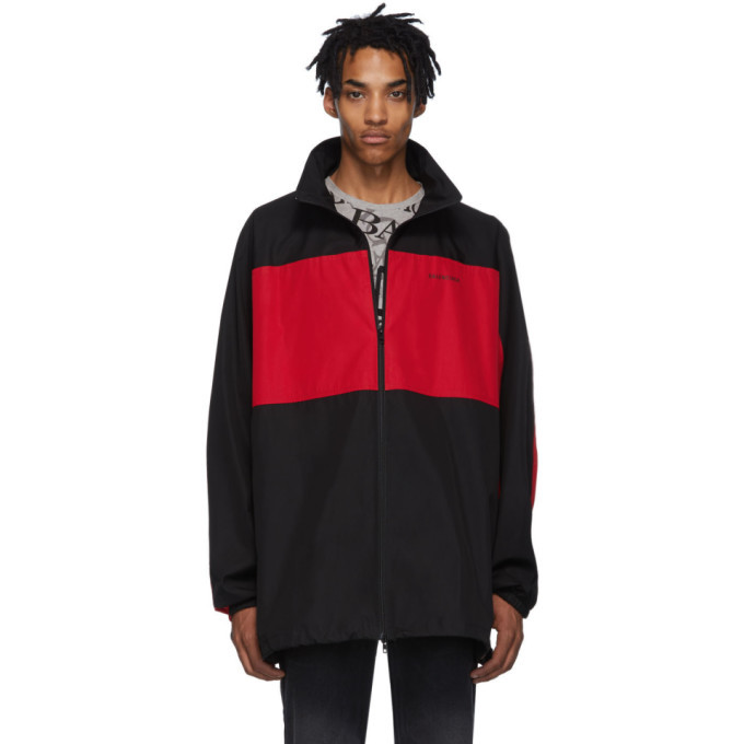 Balenciaga Black and Red Poplin Zip-Up Jacket Balenciaga