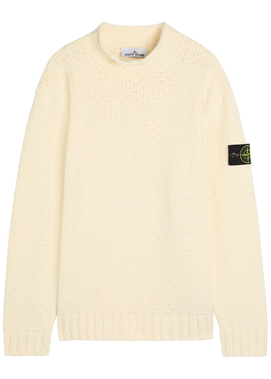 Stone Island Logo Cotton-chenille Jumper Ivory Stone Island