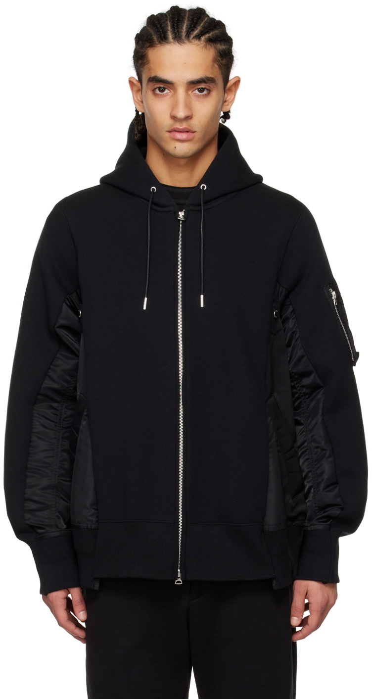 sacai Black Sponge Sweat MA-1 Zip Hoodie Sacai