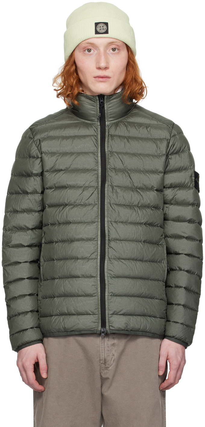 Stone Island Green Loom Woven Chambers Down Jacket Stone Island