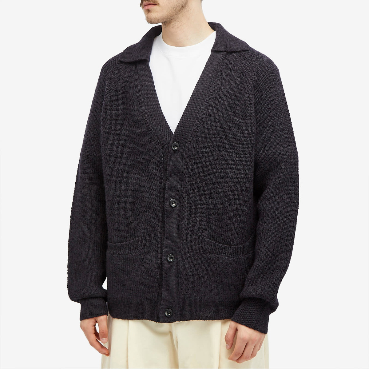 MHL by Margaret Howell Men's Collared Knit Cardigan in Ink MHL by