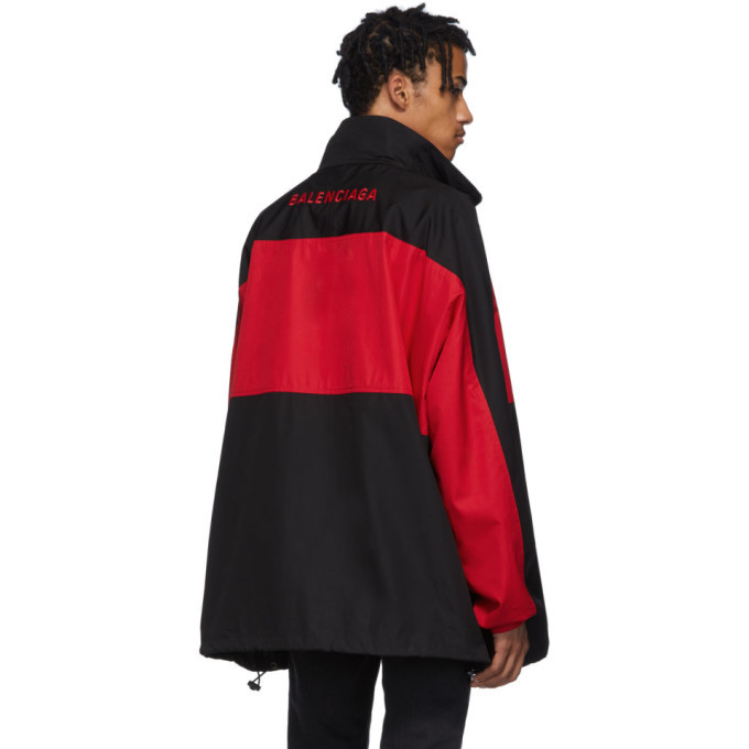 Balenciaga Black and Red Poplin Zip-Up Jacket Balenciaga
