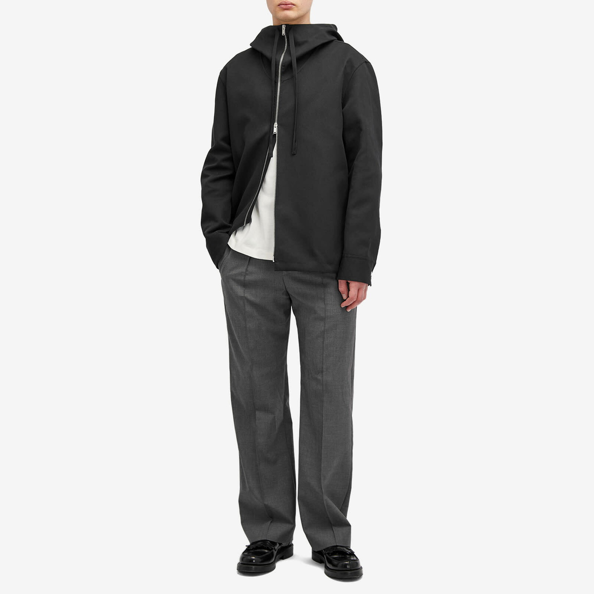 Jil Sander Men's Zip Through Hooded Jacket in Black Jil Sander