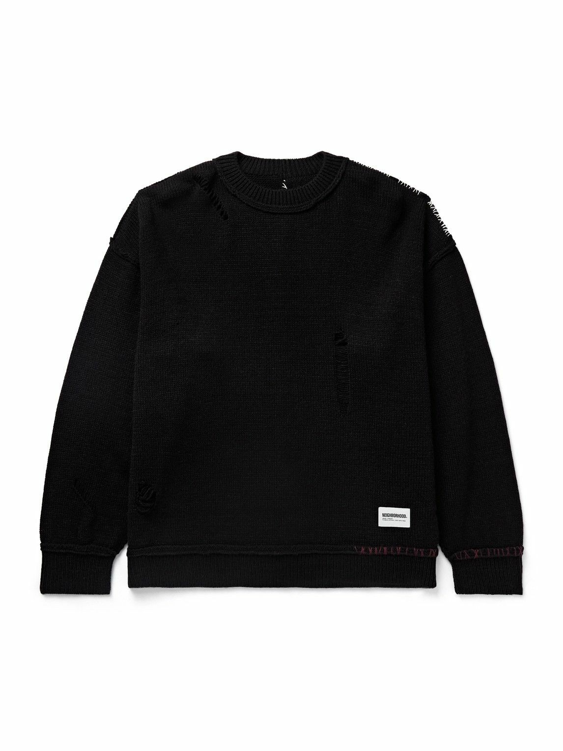 Neighborhood - Savage Logo-Appliquéd Distressed Knitted Sweater