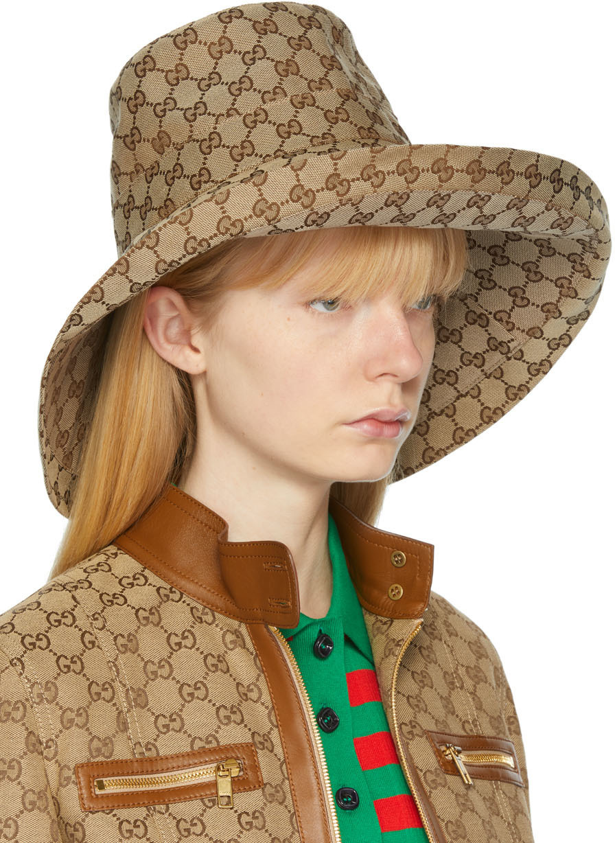 Gucci Beige Canvas GG Wide Brim Hat Gucci