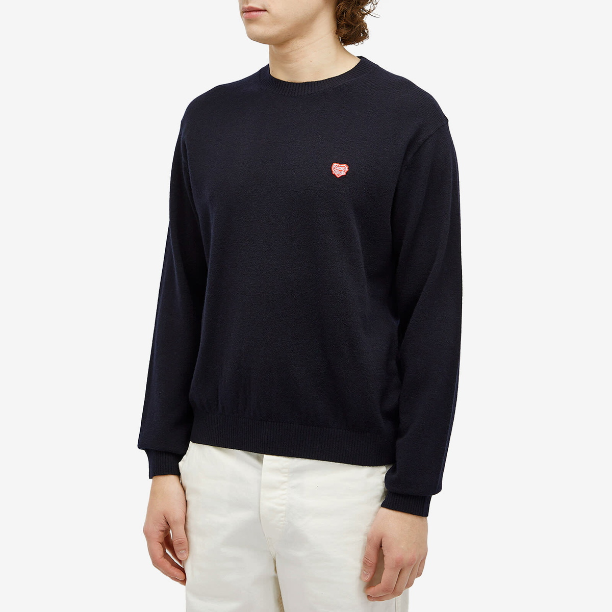 Human Made Men's heart badge knit sweater in Navy Human Made