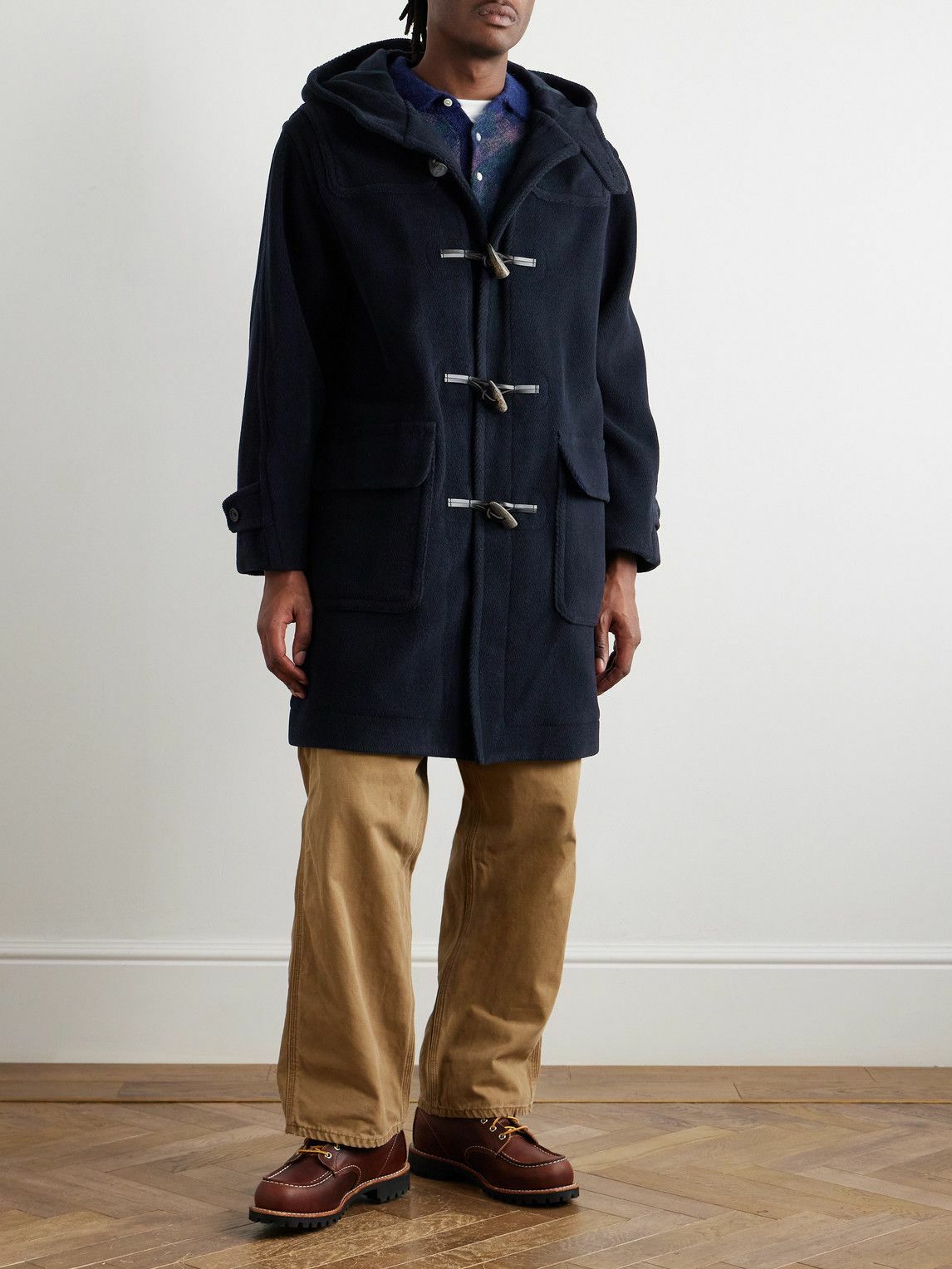 Beams Plus - Herringbone Wool-Blend Hooded Duffle Coat - Blue