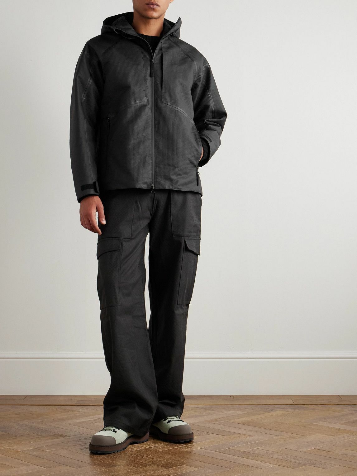 Stone Island - Logo-Appliquéd Padded Leather-Ripstop Hooded Jacket