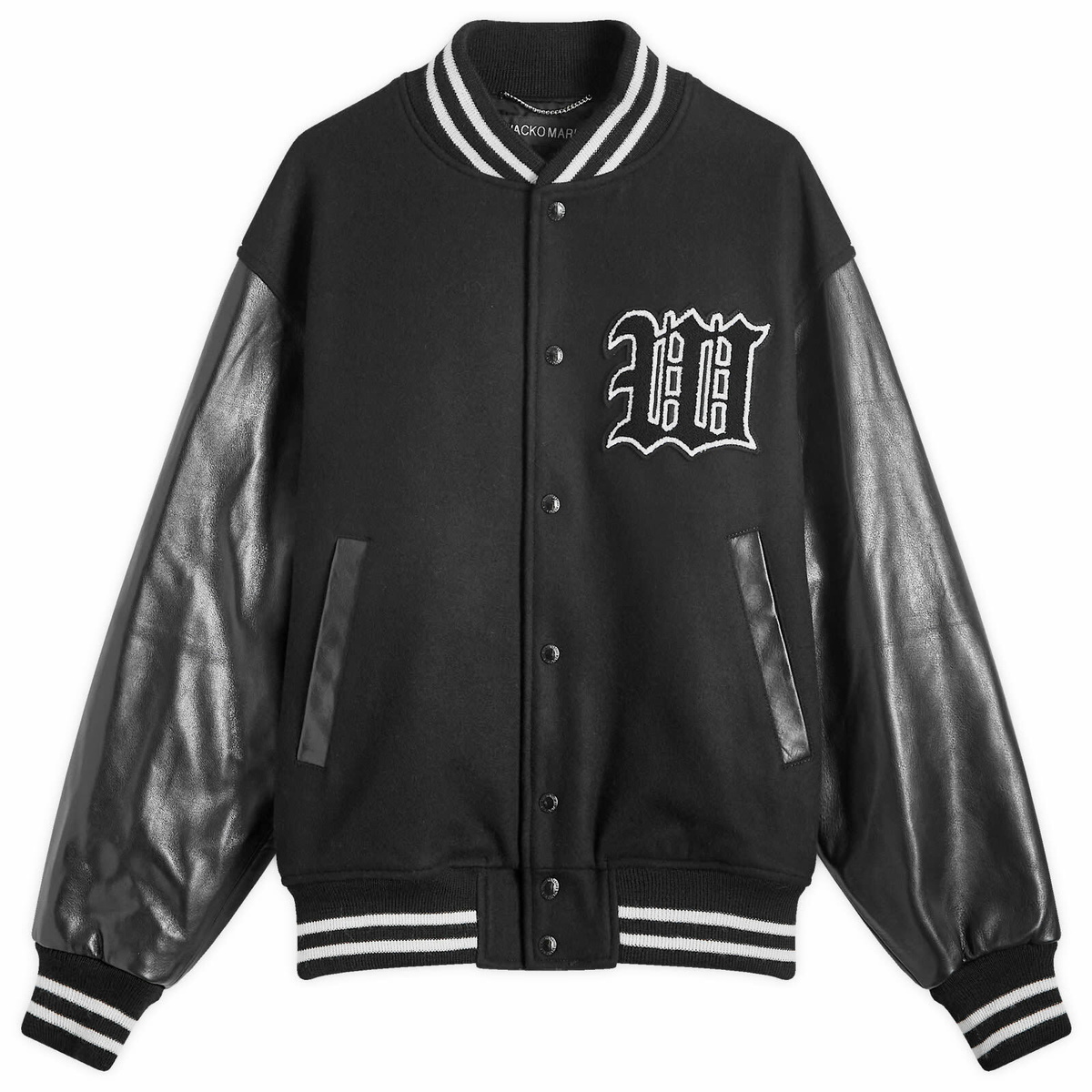 Wacko Maria Men's Type-2 Leather Varsity Jacket in Black Wacko Maria