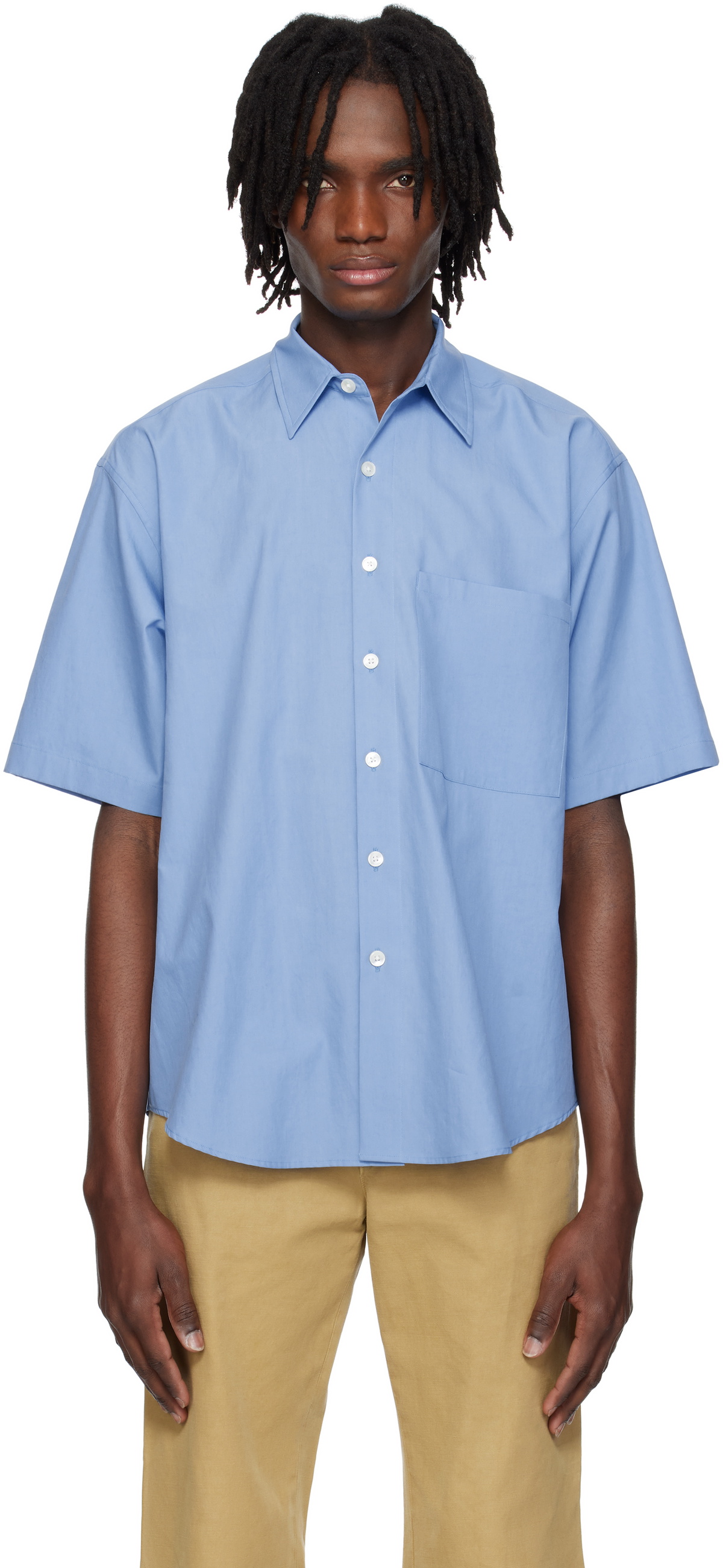 Blue Washed Finx Twill Shirt by AURALEE on Sale