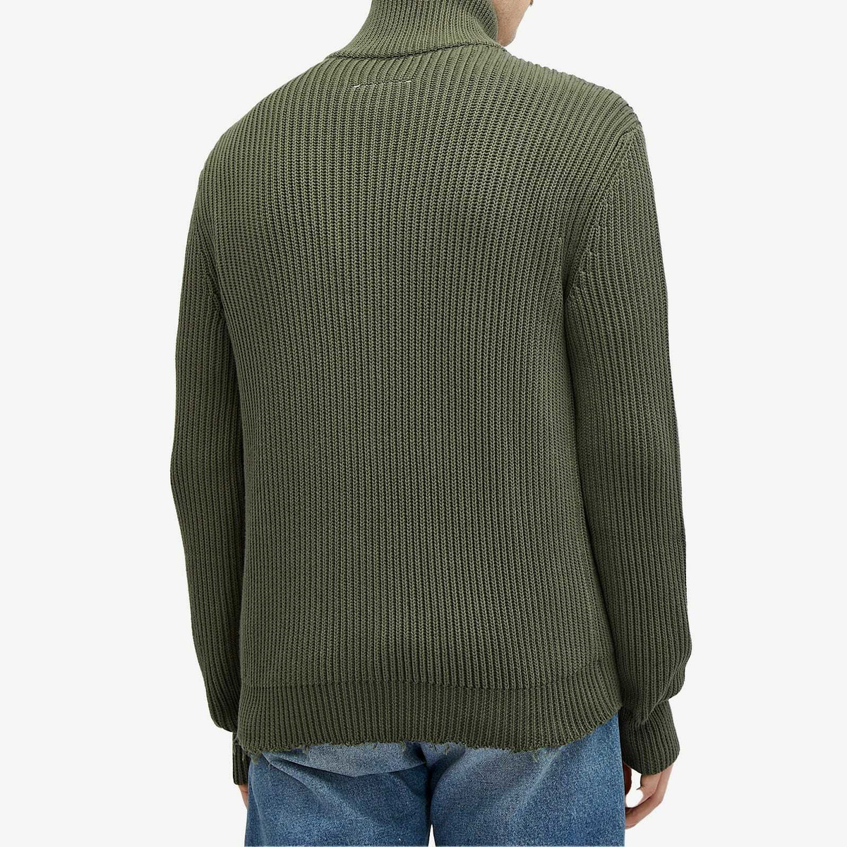 MM6 Maison Margiela Men's Ribbed Zip Cardigan in Khaki MM6 Maison