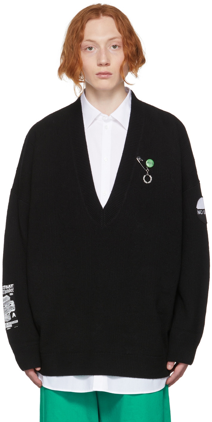 Raf Simons Black Fred Perry Edition Oversized V-Neck Sweater Raf