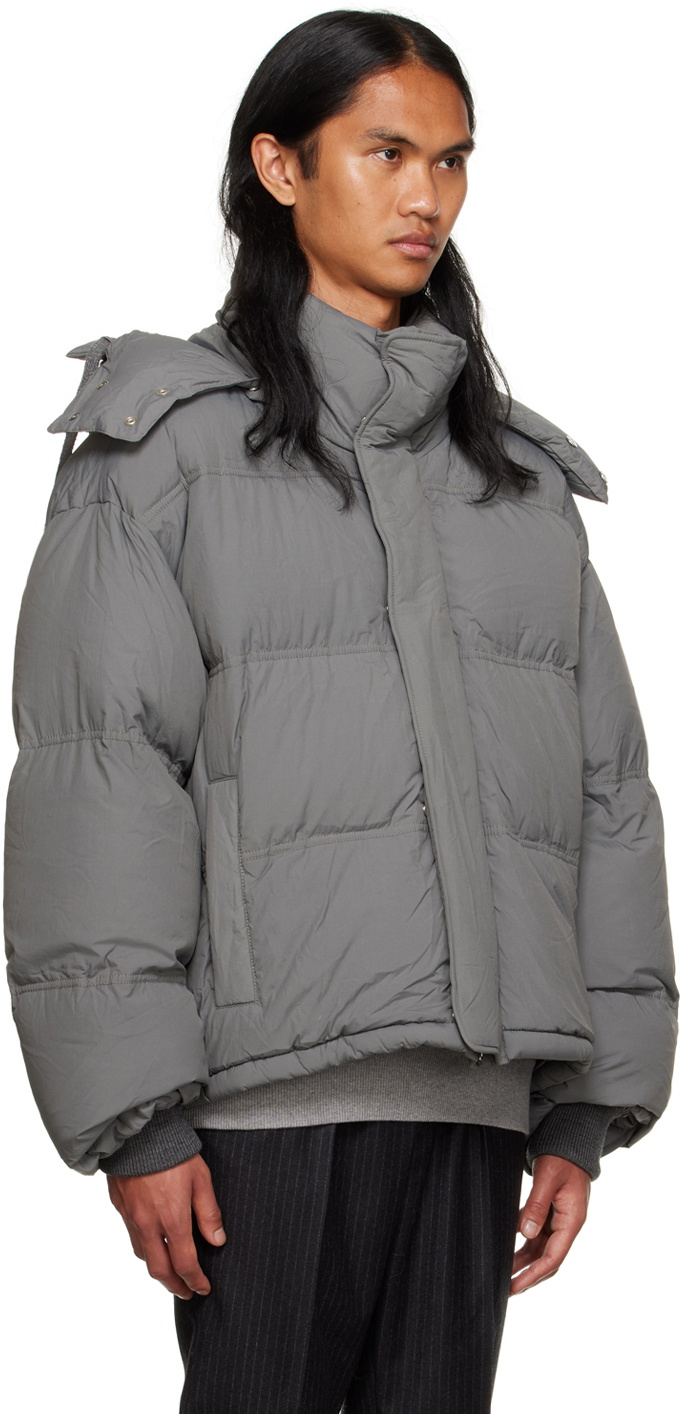 AMI Paris Gray Quilted Down Jacket AMI