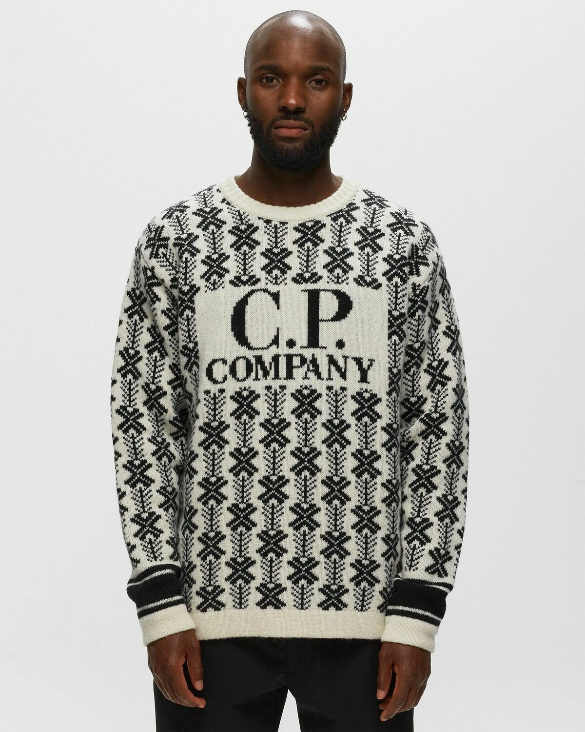 C.P. Company Wool Jacquard Logo Knit White Pullovers C.P. Company