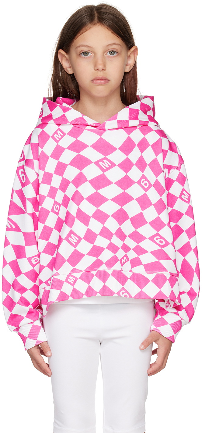 MM6 Maison Margiela Kids Pink & White Check Hoodie MM6 Maison Margiela