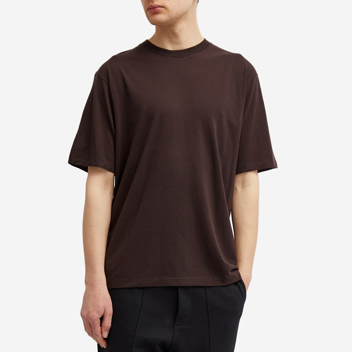 Auralee Men's Super Soft Wool Jersey T-Shirt in Dark Brown Auralee
