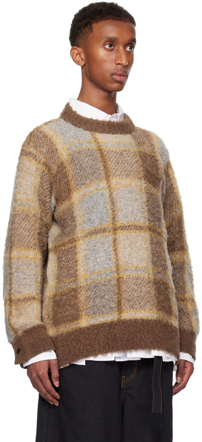 sacai Brown Plaid Knit Sweater Sacai