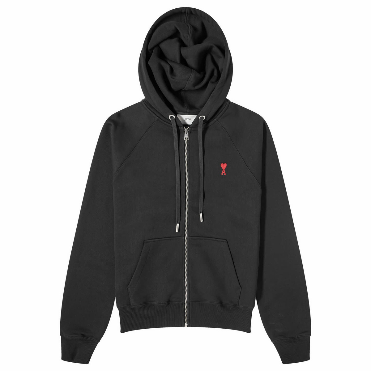 AMI Paris Men's Small A Heart Zip Hoodie in Black AMI