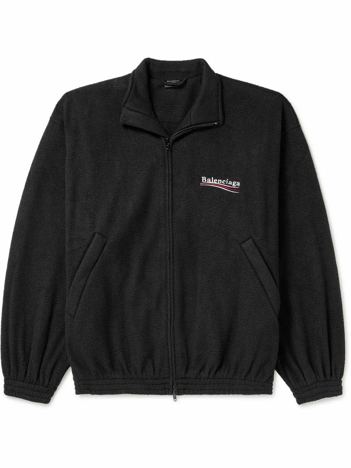 Balenciaga - Oversized Logo-Embroidered Fleece Jacket - Black